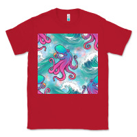 Red ocean waves octopus seamless pattern Classic Tee - BundleAndBundleShop