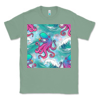 Sage ocean waves octopus seamless pattern Classic Tee - BundleAndBundleShop