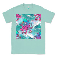 Seafoam ocean waves octopus seamless pattern Classic Tee - BundleAndBundleShop