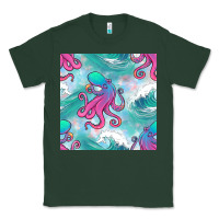 Sports Green ocean waves octopus seamless pattern Classic Tee - BundleAndBundleShop