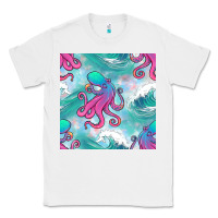 White ocean waves octopus seamless pattern Classic Tee - BundleAndBundleShop