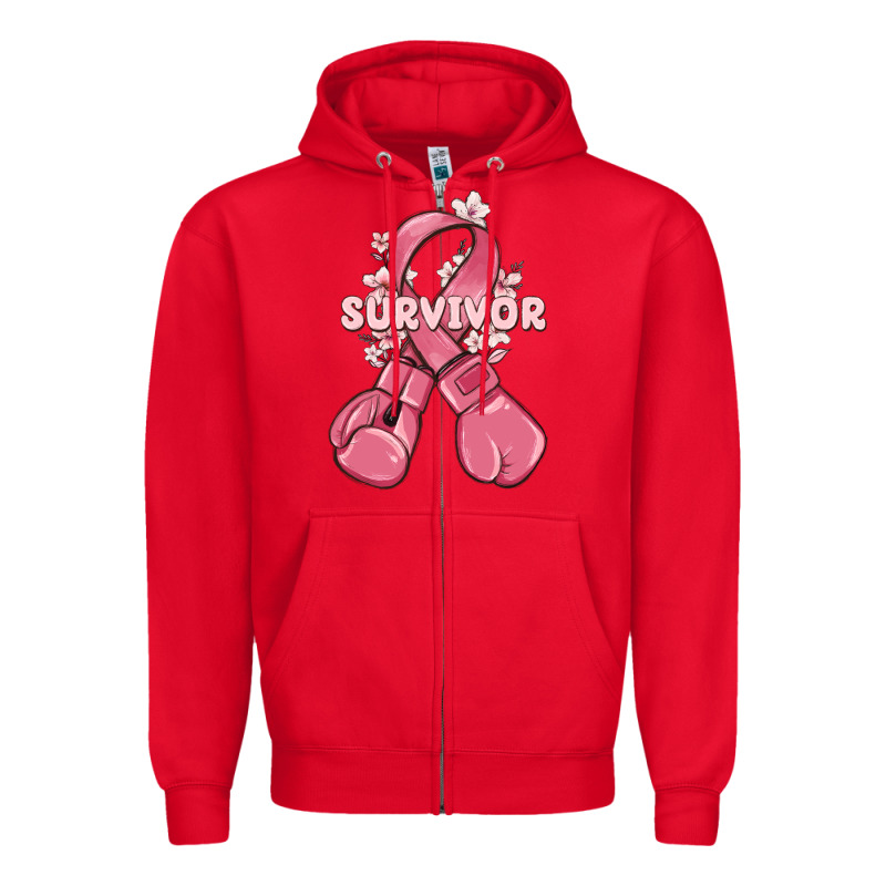Survivor Breast Cancer With Boxing Gloves Zipper Hoodie by MaliasSmallBusiness | Teevron