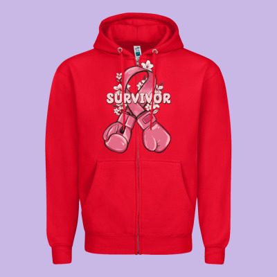 Survivor Breast Cancer With Boxing Gloves Zipper Hoodie Designed By Maliassmallbusiness
