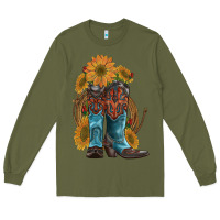 Army Green western boots with sunflowers Long Sleeve Tee - Artiststas