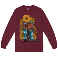 Burgundy western boots with sunflowers Long Sleeve Tee - Artiststas