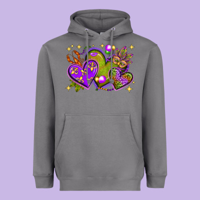 Mardi Gras Hearts Heavyweight Hoodie Designed By Bundleandbundleshop