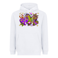 White Mardi Gras Hearts Heavyweight Hoodie - BundleAndBundleShop