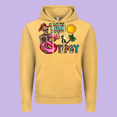 Tan Tipsy Vintage Hoodie Designed By Cowhidedigitalart