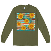 Army Green sunflower wood serape  leather seamless Long Sleeve Tee - AdoDesignShop