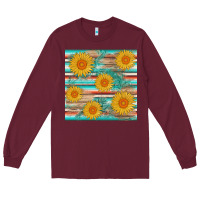 Burgundy sunflower wood serape  leather seamless Long Sleeve Tee - AdoDesignShop