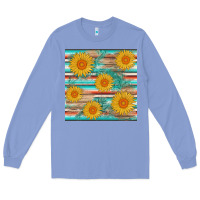 Colony Blue sunflower wood serape  leather seamless Long Sleeve Tee - AdoDesignShop