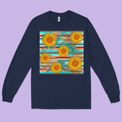 Sunflower Wood Serape  Leather Seamless Long Sleeve Tee Designed By Adodesignshop