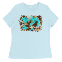 Baby Blue cowhide leopard turquoise background Ladies Tee - AdoDesignShop