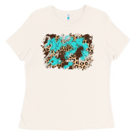 Bone cowhide leopard turquoise background Ladies Tee - AdoDesignShop