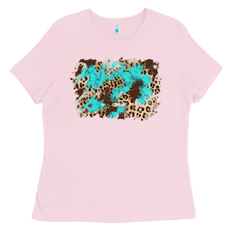 Cowhide Leopard Turquoise Background Ladies Tee by AdoDesignShop | Teevron