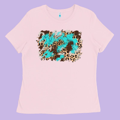 Cowhide Leopard Turquoise Background Ladies Tee Designed By Adodesignshop