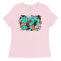 Bubblegum Pink cowhide leopard turquoise background Ladies Tee - AdoDesignShop