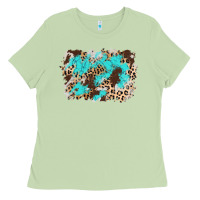 Matcha cowhide leopard turquoise background Ladies Tee - AdoDesignShop