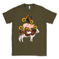 Army Green western farm life cow pig rooster with sunflowers Classic Tee - Artiststas
