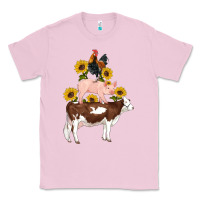 Bubblegum Pink western farm life cow pig rooster with sunflowers Classic Tee - Artiststas