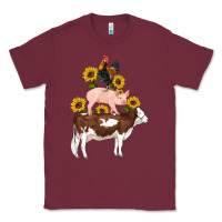 Burgundy western farm life cow pig rooster with sunflowers Classic Tee - Artiststas