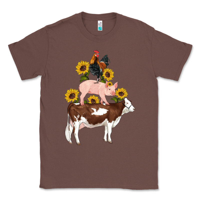 Western Farm Life Cow Pig Rooster With Sunflowers Classic Tee by Artiststas | Teevron