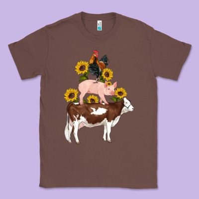 Western Farm Life Cow Pig Rooster With Sunflowers Classic Tee Designed By Artiststas