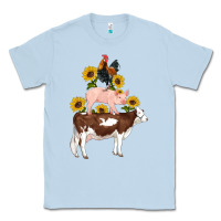 Dusty Blue western farm life cow pig rooster with sunflowers Classic Tee - Artiststas