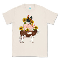 Natural western farm life cow pig rooster with sunflowers Classic Tee - Artiststas