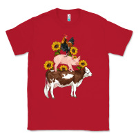 Red western farm life cow pig rooster with sunflowers Classic Tee - Artiststas