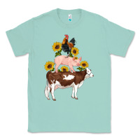 Seafoam western farm life cow pig rooster with sunflowers Classic Tee - Artiststas