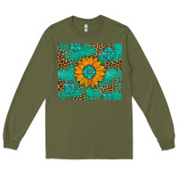 Army Green Sunflower Gemstone Leopard Long Sleeve Tee - Artiststas