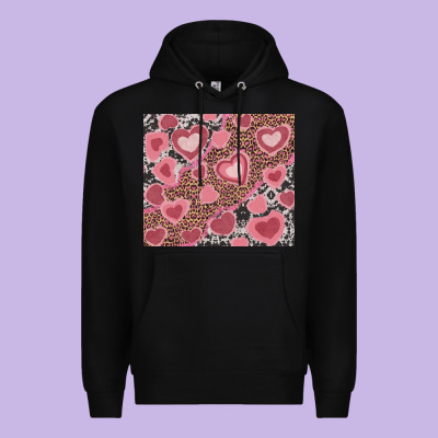 Valentine's Day Hearts With Leopard And Cowhide Premium Hoodie Designed By Ranaportraitstore