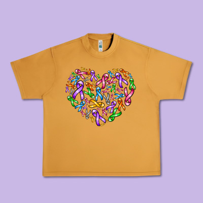 Cancer Ribbon Heart Urban Heavy Tee Designed By Adodesignshop