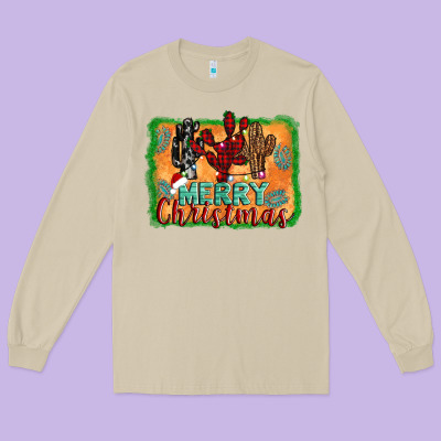 Merry Christmas Cactus Long Sleeve Tee Designed By Adodesignshop