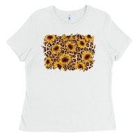 White sunflower leopard background Ladies Tee - AdoDesignShop
