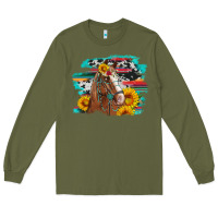 Army Green horse with sunflowers Long Sleeve Tee - Artiststas