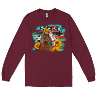 Burgundy horse with sunflowers Long Sleeve Tee - Artiststas
