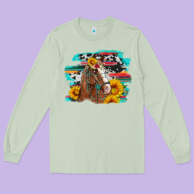 Horse With Sunflowers Long Sleeve Tee Designed By Artiststas
