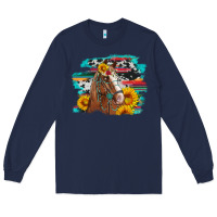 Navy horse with sunflowers Long Sleeve Tee - Artiststas