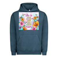 Pigment Midnight Navy she is mom with flowers Urban Hoodie - TumblerDesignByShophia