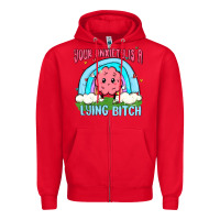 Red your anxiety is a lying bitch Zipper Hoodie - MaliasSmallBusiness