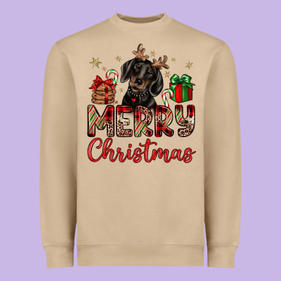 Merry Christmas Dachshund Heavyweight Sweatshirt Designed By Jahusdesignshop