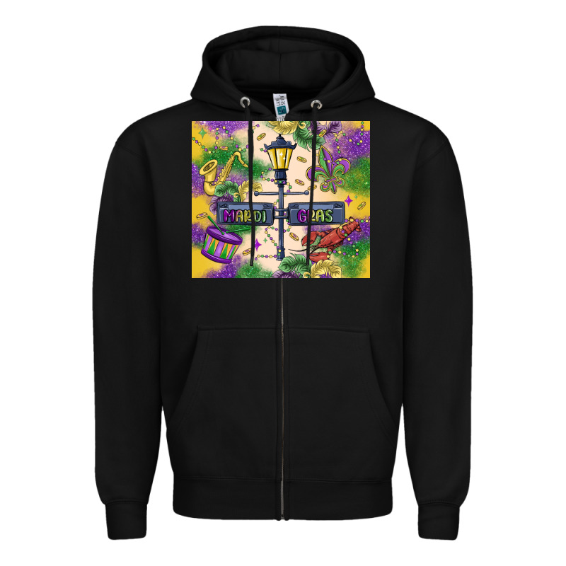 Mardi Gras Street Lights Zipper Hoodie by MaliasSmallBusiness | Teevron