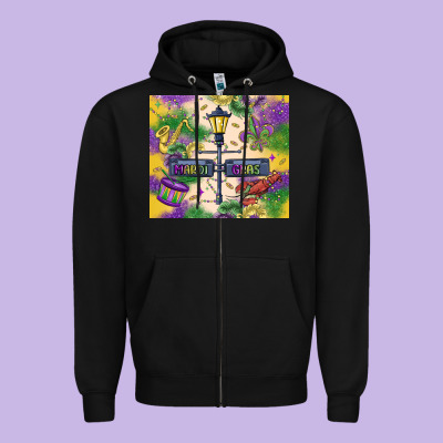 Mardi Gras Street Lights Zipper Hoodie Designed By Maliassmallbusiness