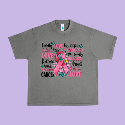 Breast Cancer Ribbons With Cancer Words Urban Heavy Tee Designed By Adodesignshop