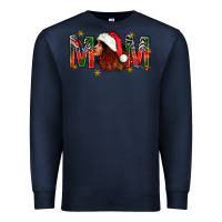 Navy Western Mom With Woman In Santa Hat Premium Sweatshirt - BundleAndBundleShop