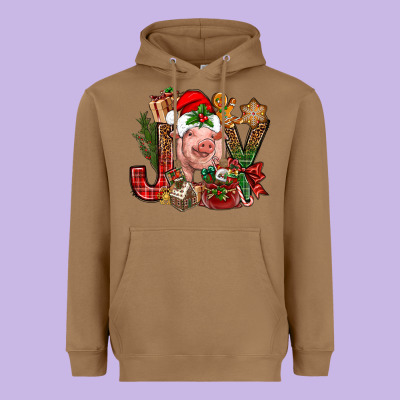 Joy Christmas With Pig Bbs Heavyweight Hoodie Designed By Bundleandbundleshop