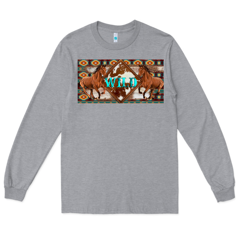 Aztec Horses And Wild With Cowhide License Plate Template Long Sleeve Tee by Artiststas | Teevron