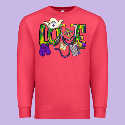 Mardi Gras Love Nurse Premium Sweatshirt Designed By Bundleandbundleshop